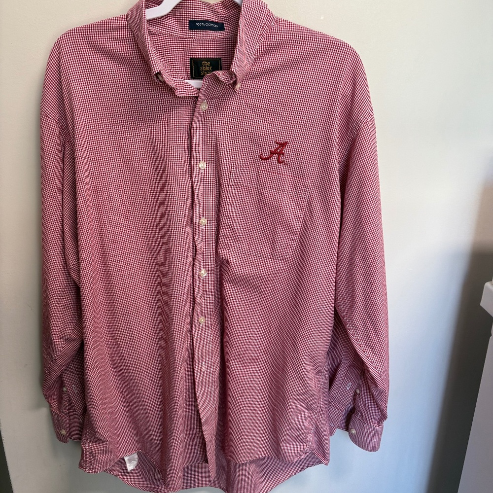 The Shirt Shop Alabama Crimson Tide Gingham Button Down Shirt Mens L Red Wht